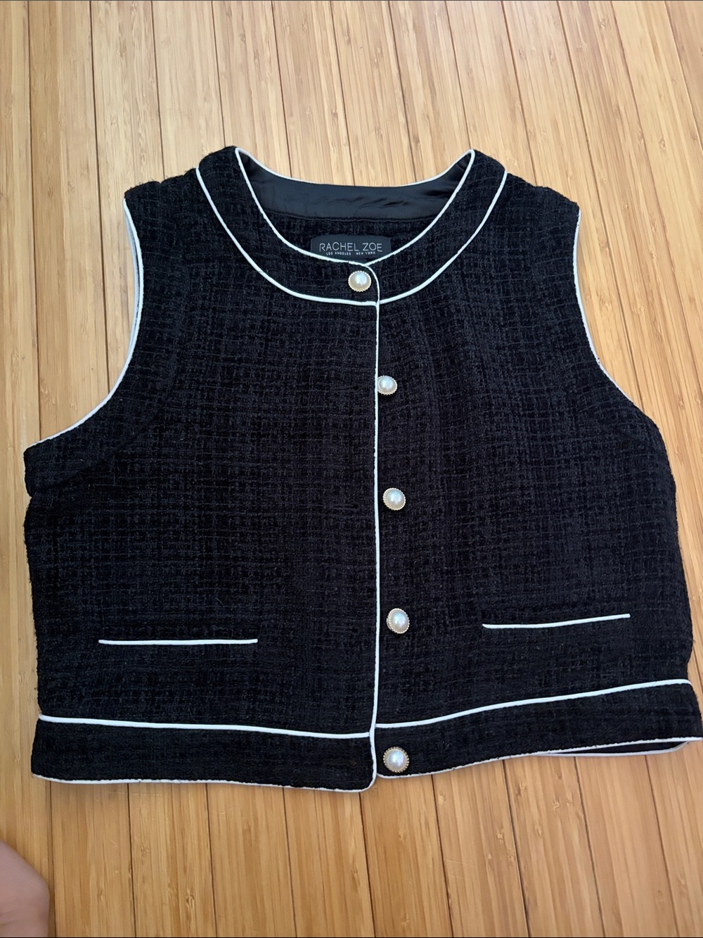 Rachel Zoe Black Tweed Cropped vest